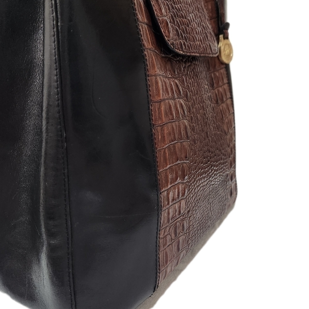 BRAHMIN Vintage Genuine Leather Croco Satchel Bag, Black/Brown, Women's OS - Picture 14 of 15